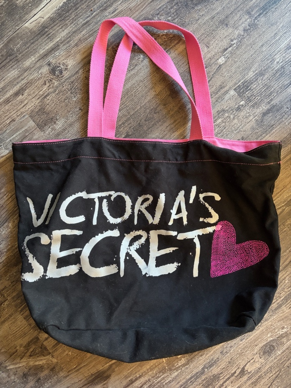 Victoria's Secret Black Tote with Pink Handles & Heart